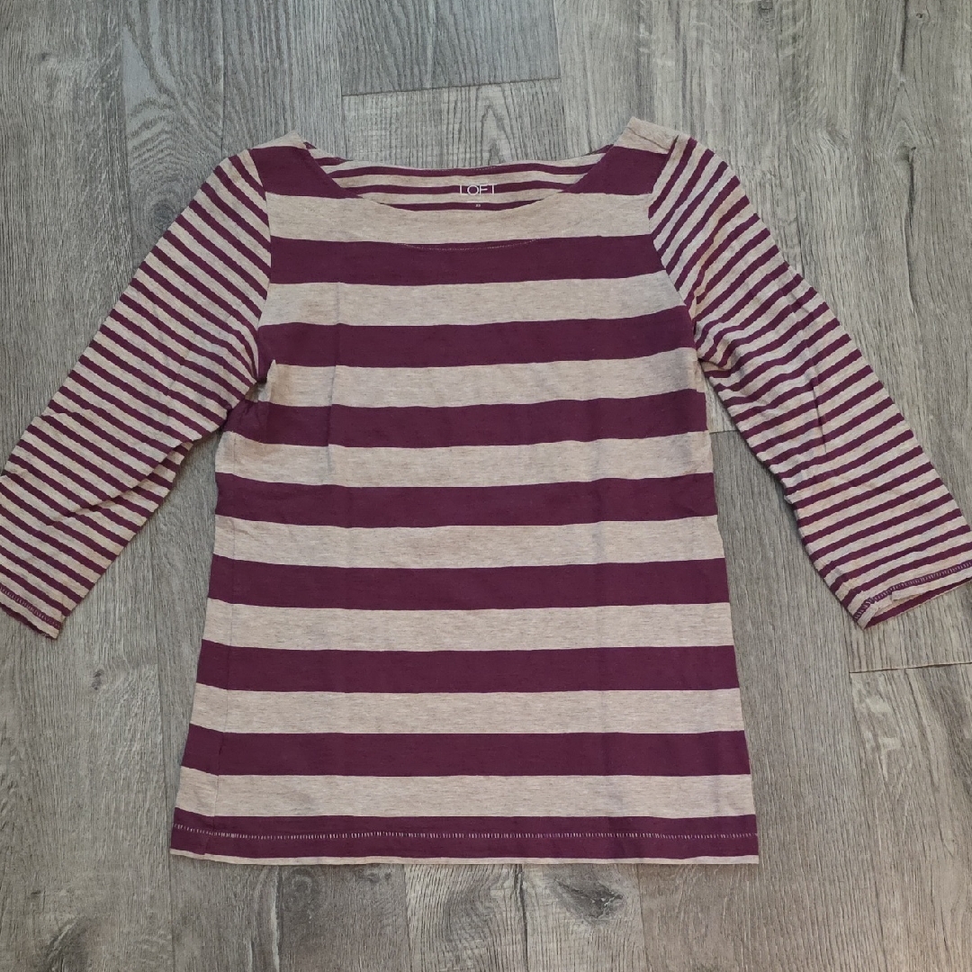 Loft Burgundy And Beige Striped Top